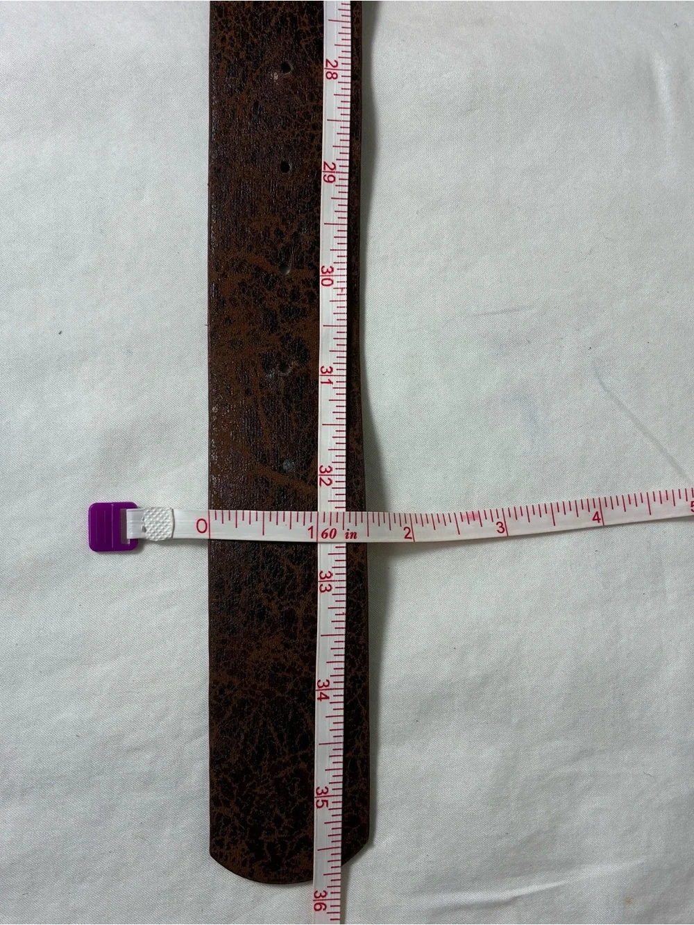 Womens belt 36” long distressed faux leather brown double ring buckle